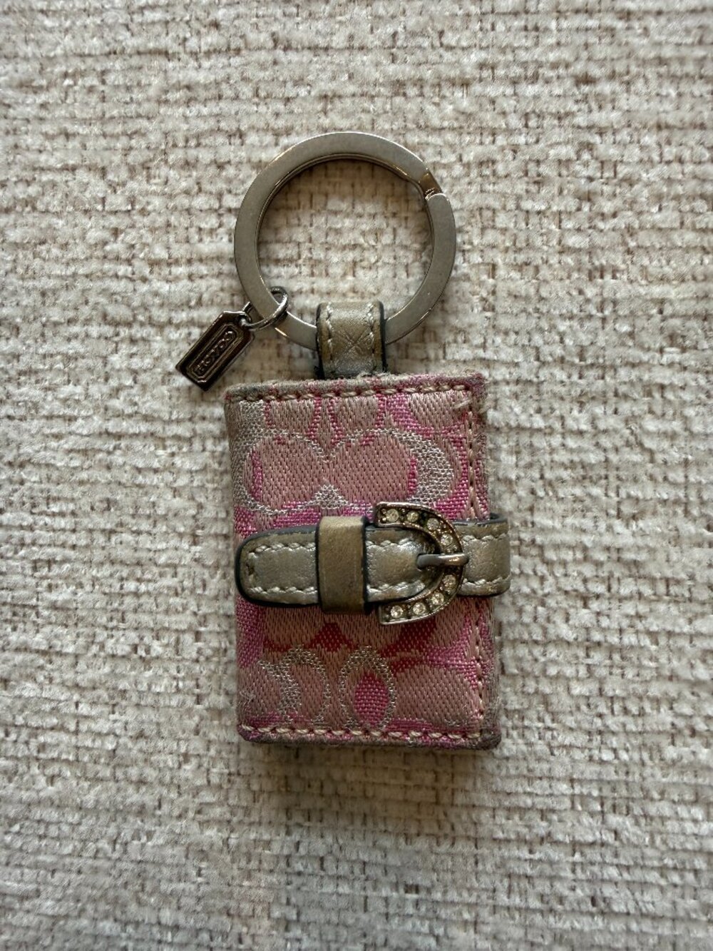 Coach Silver & Pink Lurex Photo Frame Keychain Charm with buckle